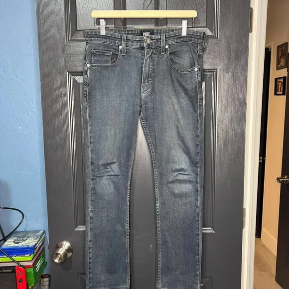 PAIGE Federal Jeans Acid Wash Dark Blue Men's Slim Straight Size 31 - Picture 2 of 13
